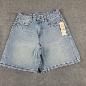 No Boundaries Studded Denim Shorts Juniors‎ 00 Blue NEW High Rise Light Wash